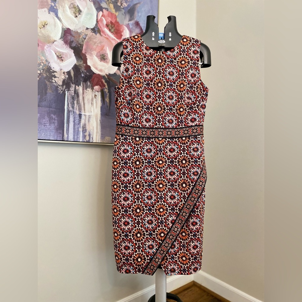 Fall Retro Asymmetrical Geometric Pattern Liz Claiborne Bohemian Dress Sz 14